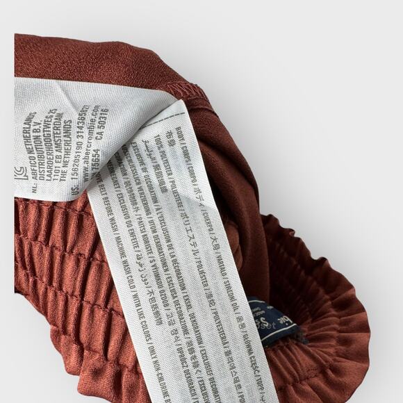 Abercrombie S Burnt Red Satin Paper Bag Pants High Rise Smocked Belted Trousers - Picture 6 of 8